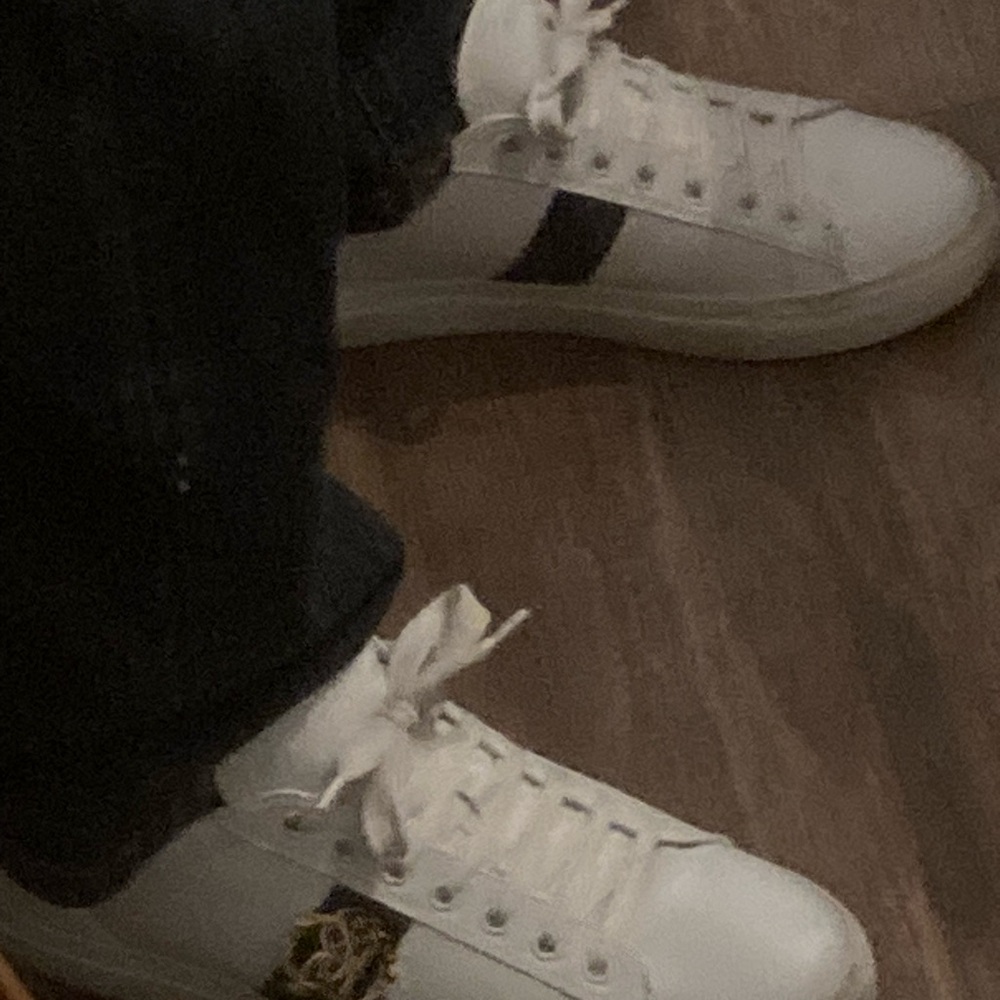 White Sneakers with Black Stripe and Embroidered Detail